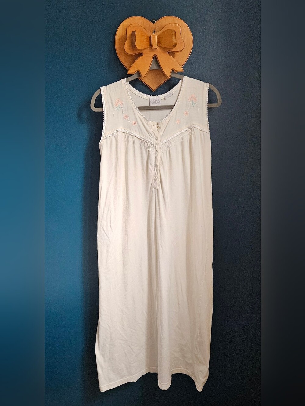 Vintage Nightgown in Cream with Pink Embroidery